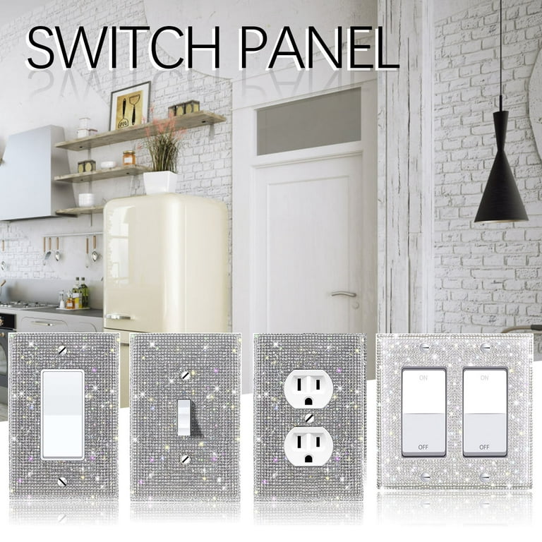 2 Pieces Sparkly Light Switch Cover Bling Outlets Cover Bling Light Switch  Cover Diamond Outlet Cover Rhinestones Wall Plate Cover Crystal Shiny Wall