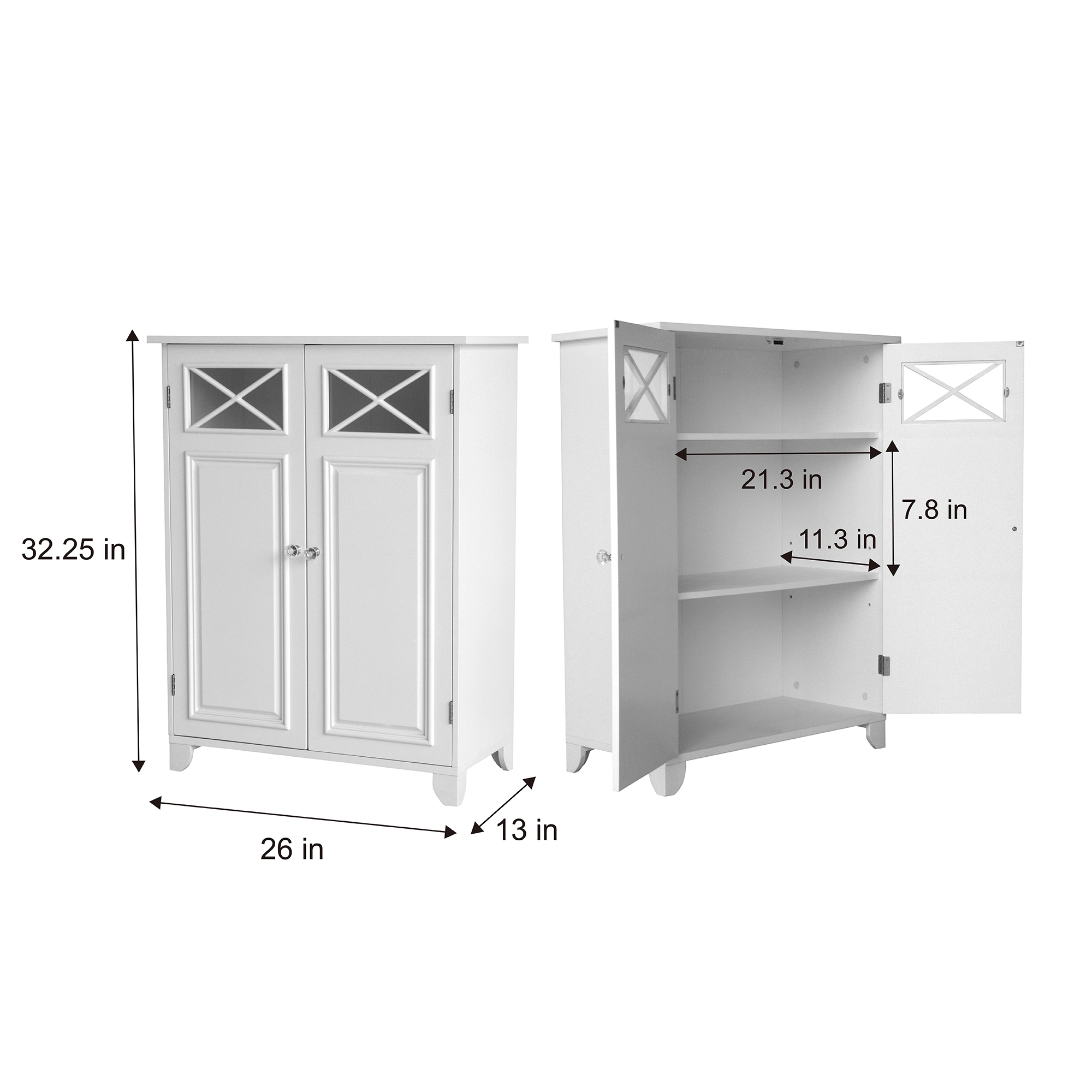 Teamson Home Dawson Wooden Floor Cabinet with Cross Molding and 2 Doors, White - image 5 of 9