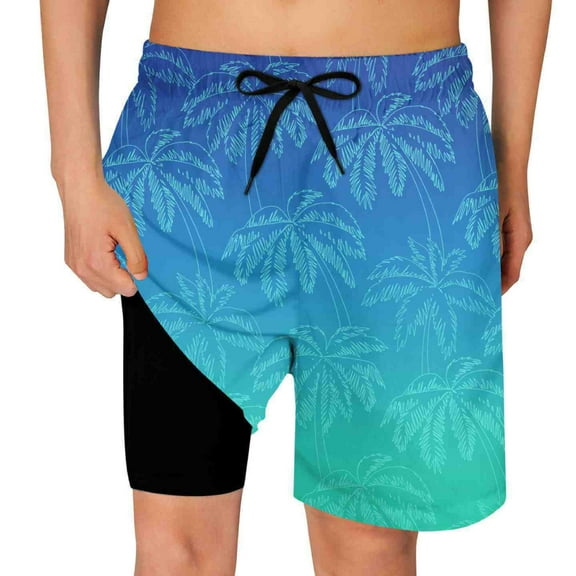 Men's Printed Swim Trunks Quick Dry Hawaiian Swim Shorts with Pockets, Summer Vacation Beach Shorts