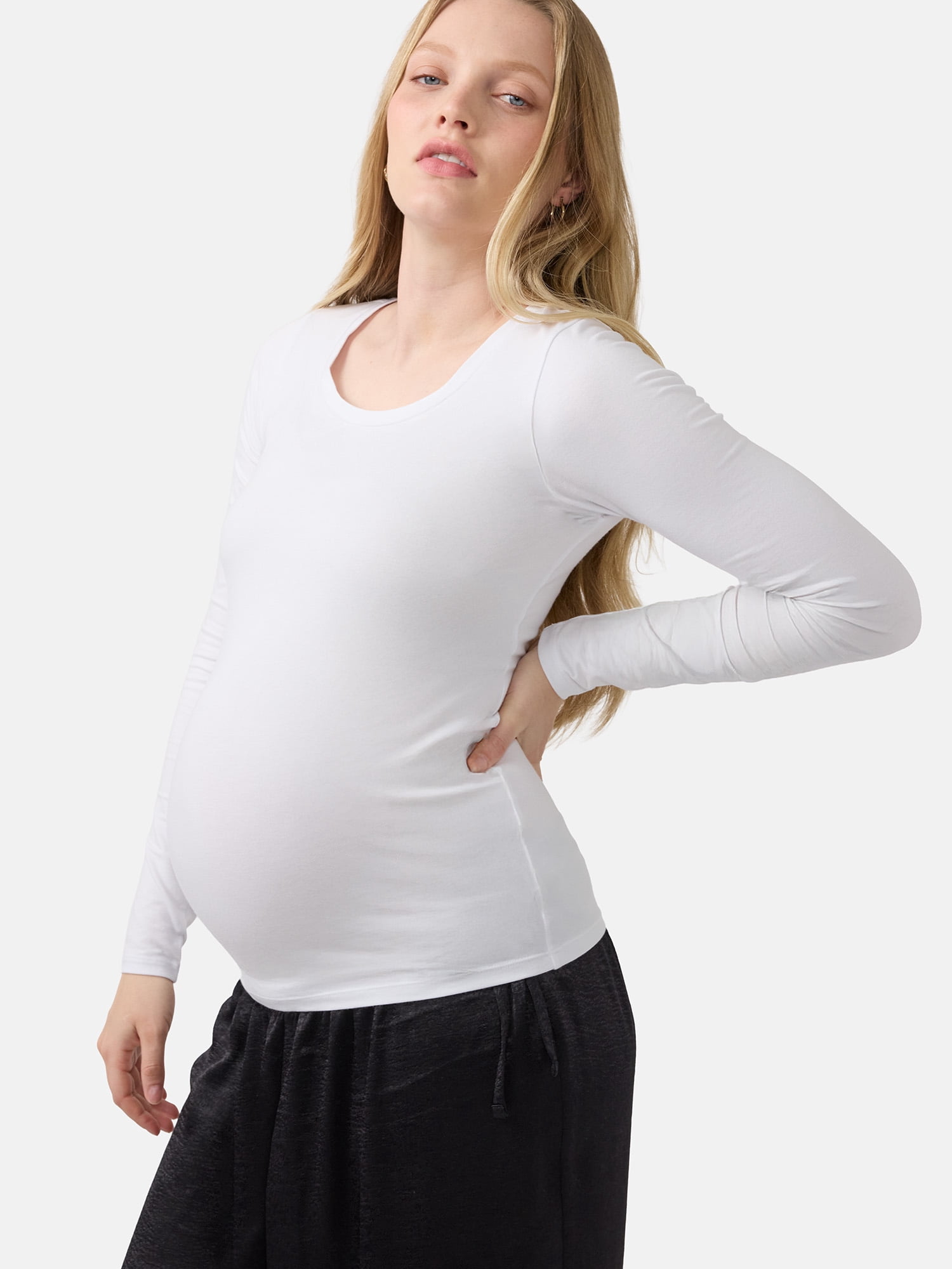 Ingrid & Isabel For Every Belly Women's Maternity Scoop Tee with Long Sleeves, Sizes S-XXL