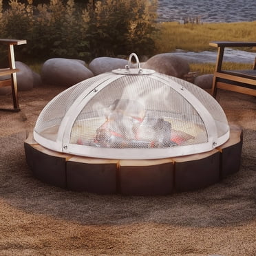BENTISM 30" Round Firepit Spark Screen Cover Lid Stainless Steel Wood Burning