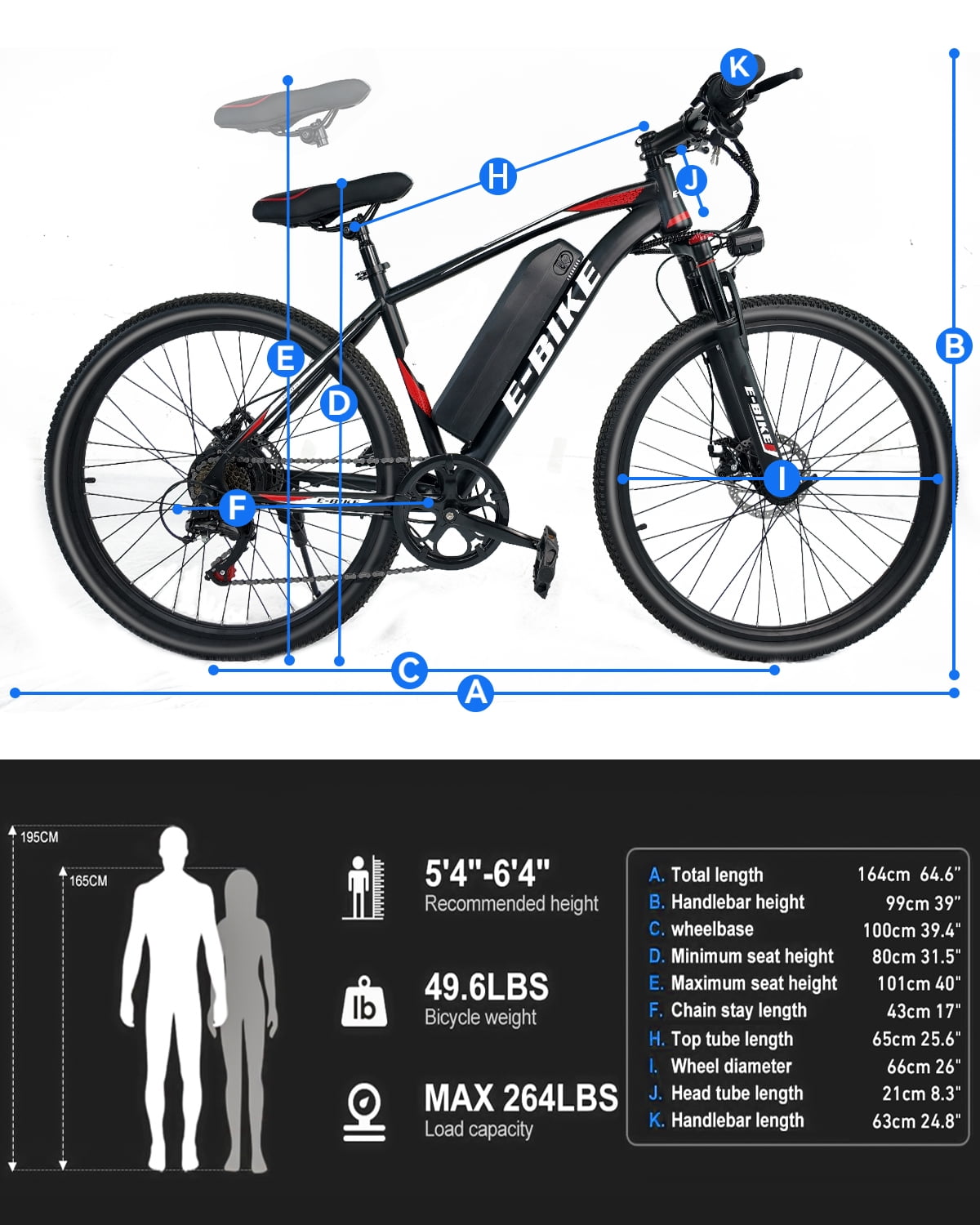 APYEAR Electric Bike for Adults,26" E-Mountain Bicycle,18-30+ Miles,48V Battery,20Mph,750W Peak Electric Bicycles UL 2849