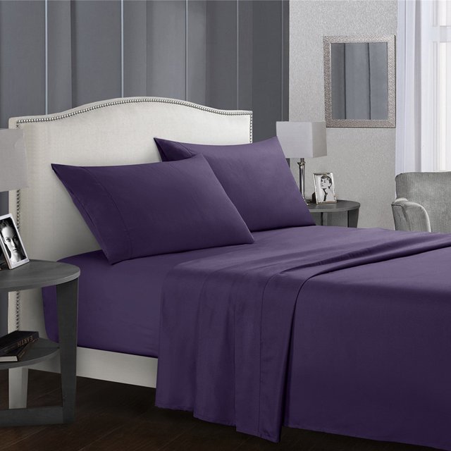Topcobe Twin Size Solid Color Bed Sheet Set for Adults Teens, Purple