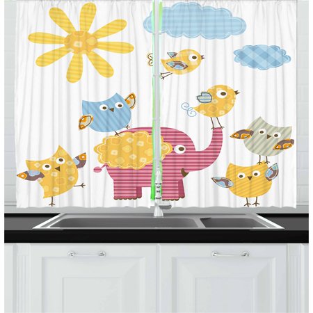 Nursery Curtains 2 Panels Set Hy Animals Colorful Design Sun Nursery Curtains 2 Panels Set Hy Animals Colorful Design Sun Clouds Cute Elephant Birds And Owls