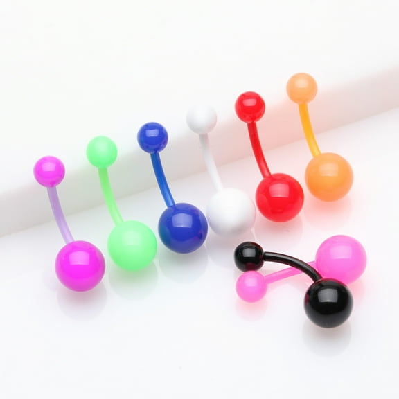 BM25 8 Pcs Assorted Basic Bio-Flexible Solid Acrylic Belly Button Ring