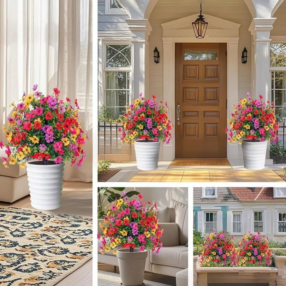 YUSUIYI 23in 2 Pack Artificial Violet for Outdoor Indoor Garden Home Decoration,UV Resistant Waterproof & Ground Insert Faux Flowers