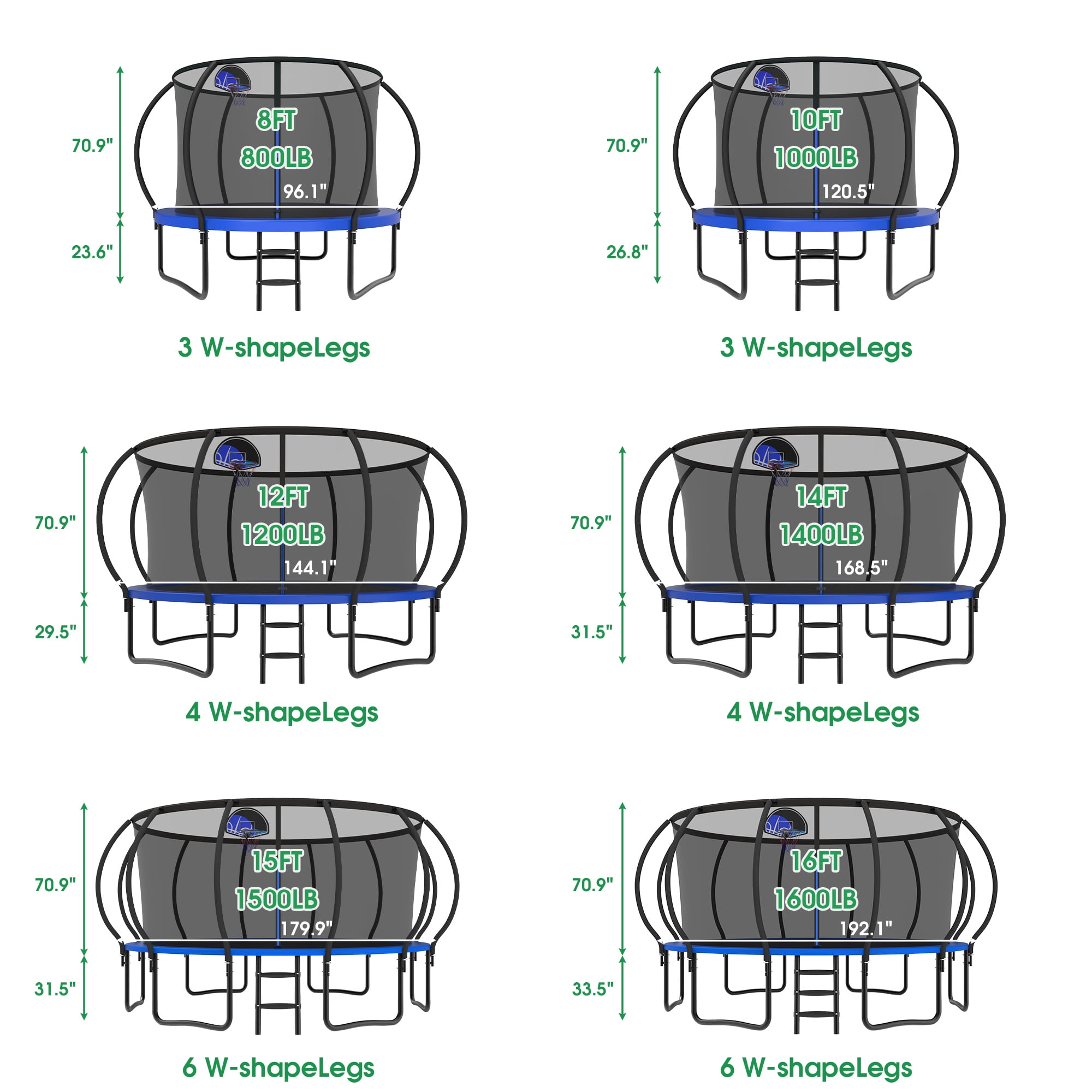 LHX Trampoline 16FT 14FT 10FT Outdoor Trampolines for Kids and Adults with Enclosure Net, Basketball Hoop, 1000LBS Loading Backyard Pumpkin Trampolines, Heavy Duty Galvanized Trampolines
