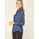 thumbnail image 4 of Blusa De Lunares Cuello Puntiagudo Bolsillos Del Pecho Botón abajo Para Mujer Azul oscuro L, 4 of 6