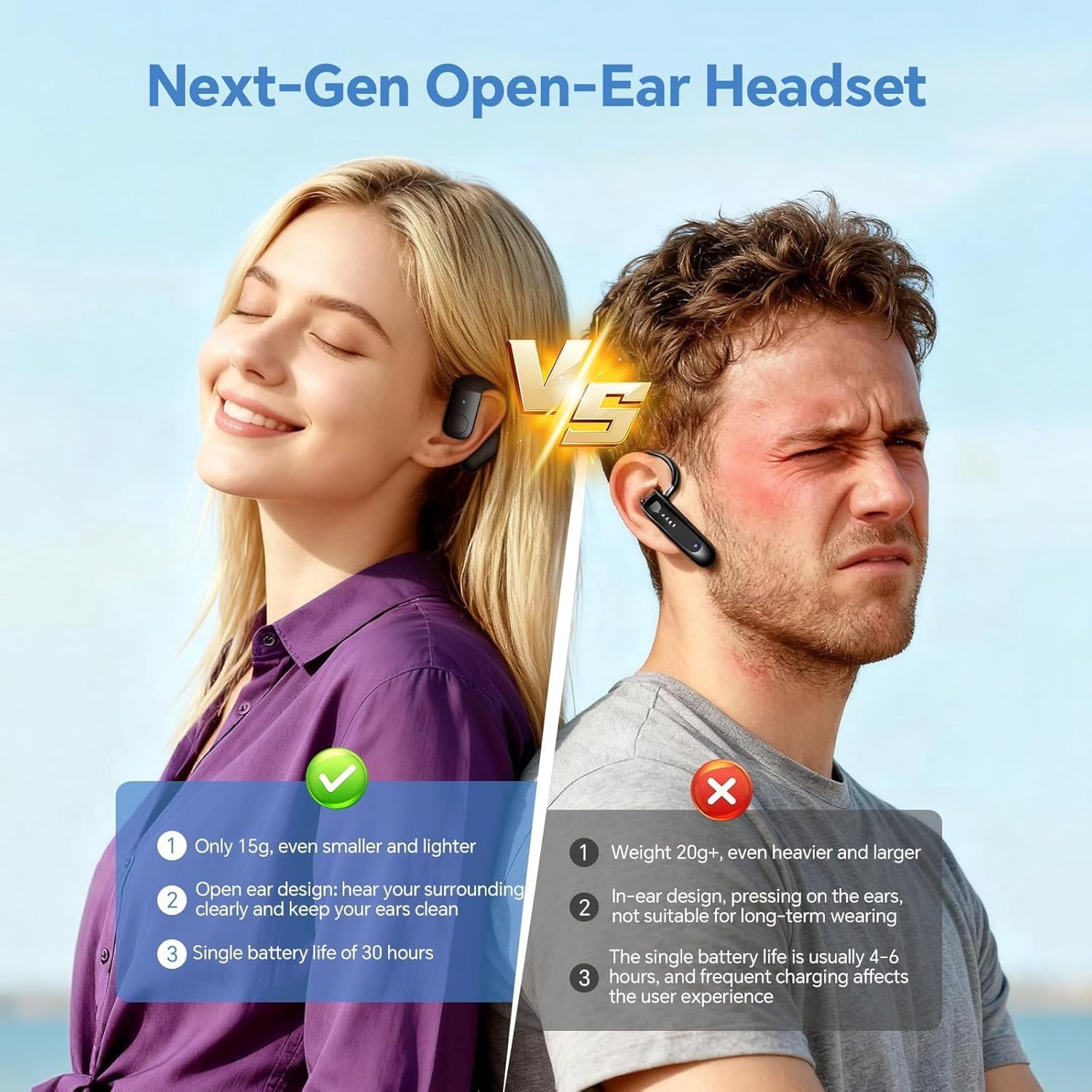 HRTGFD-Single Bluetooth Phone Earpiece Earbud One Ear Piece Open Ear Bud Air Bone Conduction Earbud Earless Out of Ear Headphones Bluetooth Wireless Headsets with Microphone Earhook for Work