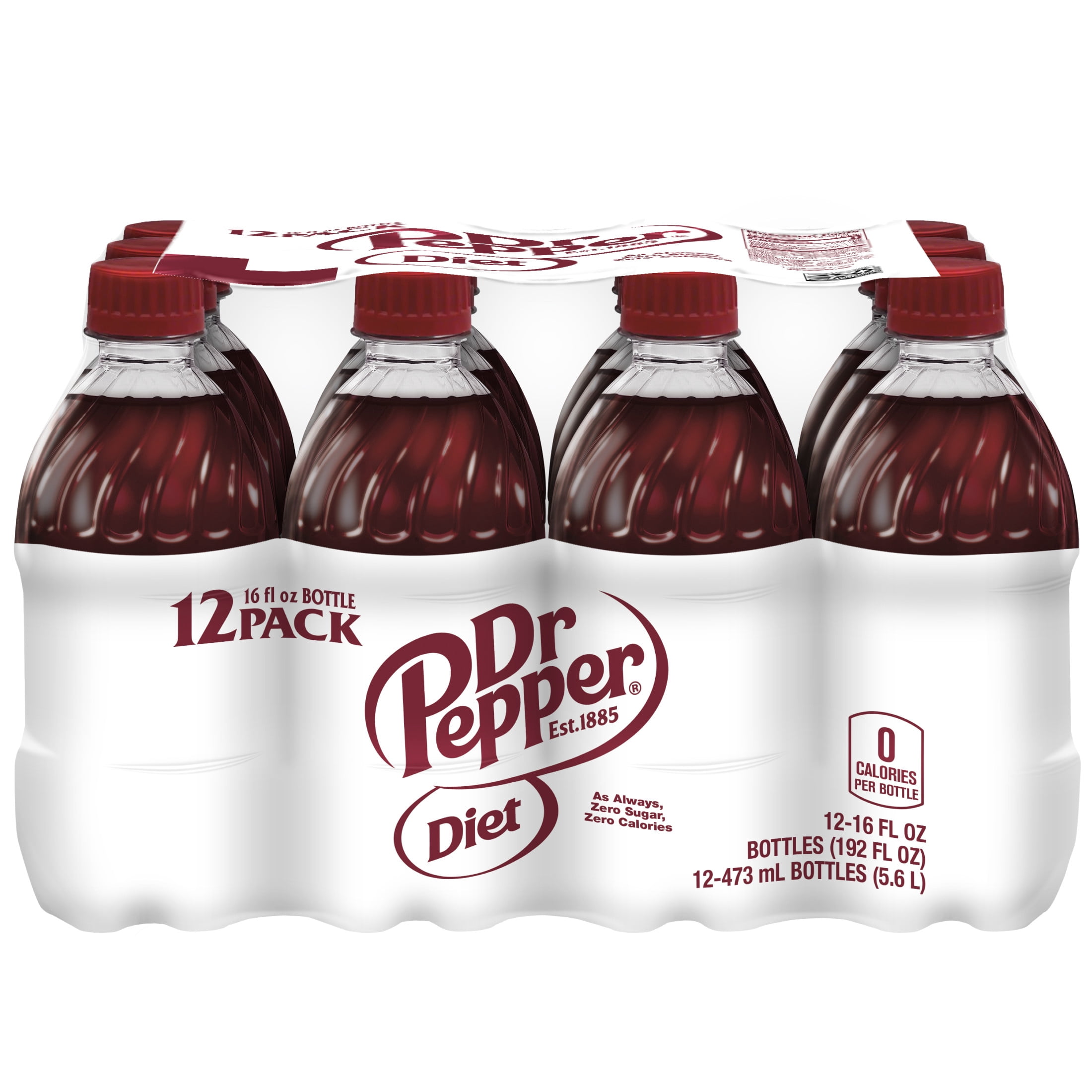 Diet Dr Pepper Soda Pop, 16 fl oz, 12 Pack Bottles