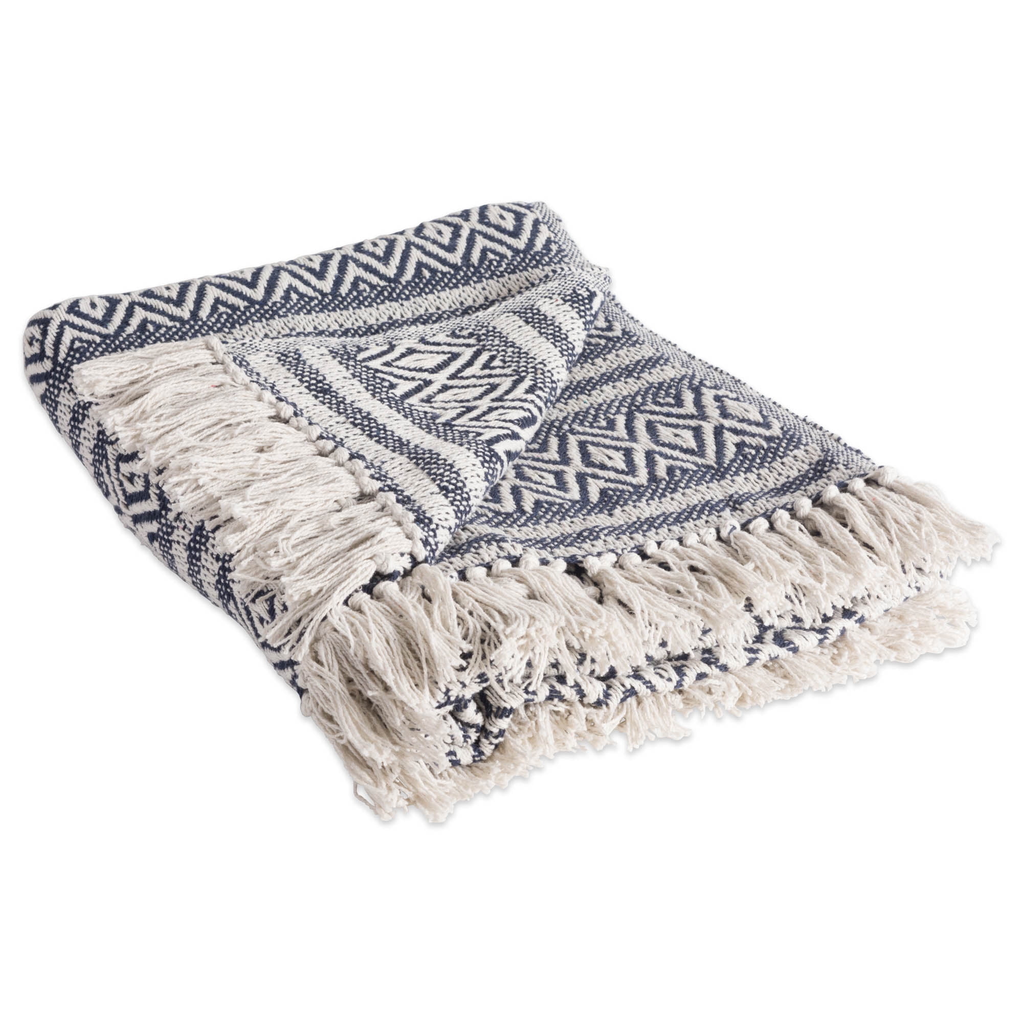 50x60 Inches CPT5060B Americanflat Nira Black and Cream Chevron Cotton Blanket Throw with Fringe