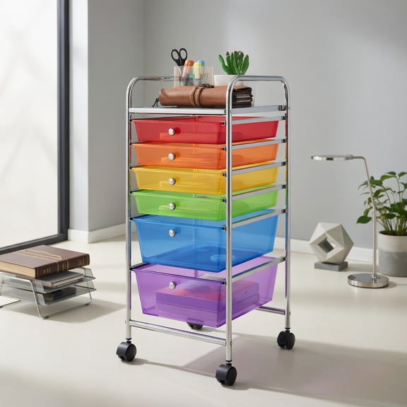 GVN 6 Drawers Rolling Storage Cart Organizer-Transparent Multicolor