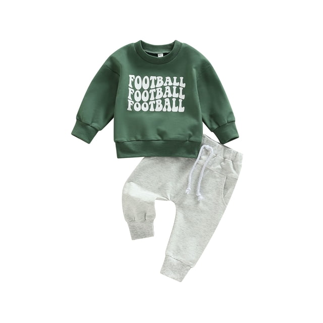 goowrom Ensemble 2 Pcs pour Bébé Garçon, Chandails en Molleton à Manches Longues Col Rond Imprimé Lettre de Rugby + Ensemble Pantalon Long Couleur Unie