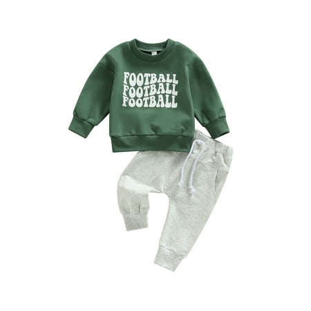 

Infant Baby Boy 2pcs Football Outfits Long Sleeve Rugby Printed Sweatshirt T-Shirt Top Drawstring Pants Fall Clothes Set