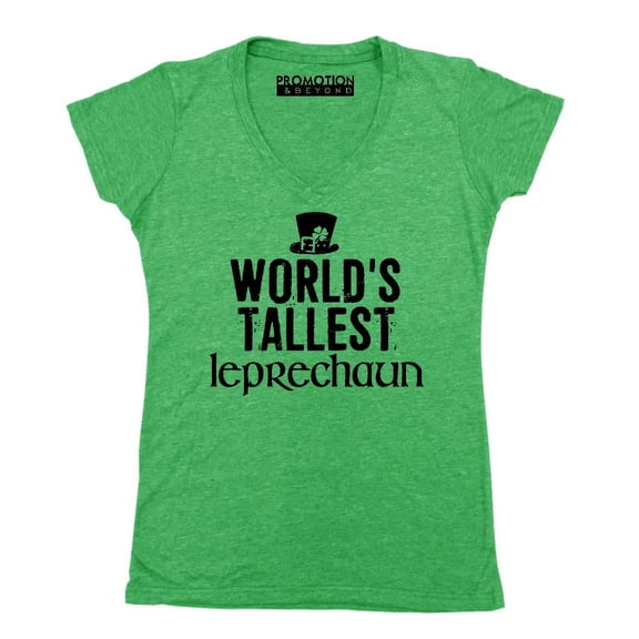 P&B WORLD'S TALLEST LEPRECHAUN EVER Irish St Patrick's Day Women's V-neck, L, Heather Green