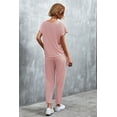 thumbnail image 3 of Mengpipi Women Casual 2 Piece Outfit Long Pant Set Sweatsuits Tracksuits Short Sleeve Tops Long Pants Outfits Loungewear, Pink-M(US 8-10), 3 of 6