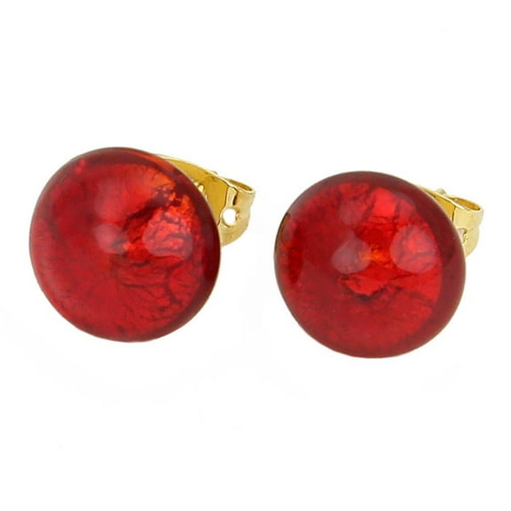 GlassOfVenice Murano Glass Button Stud Earrings - Red Gold
