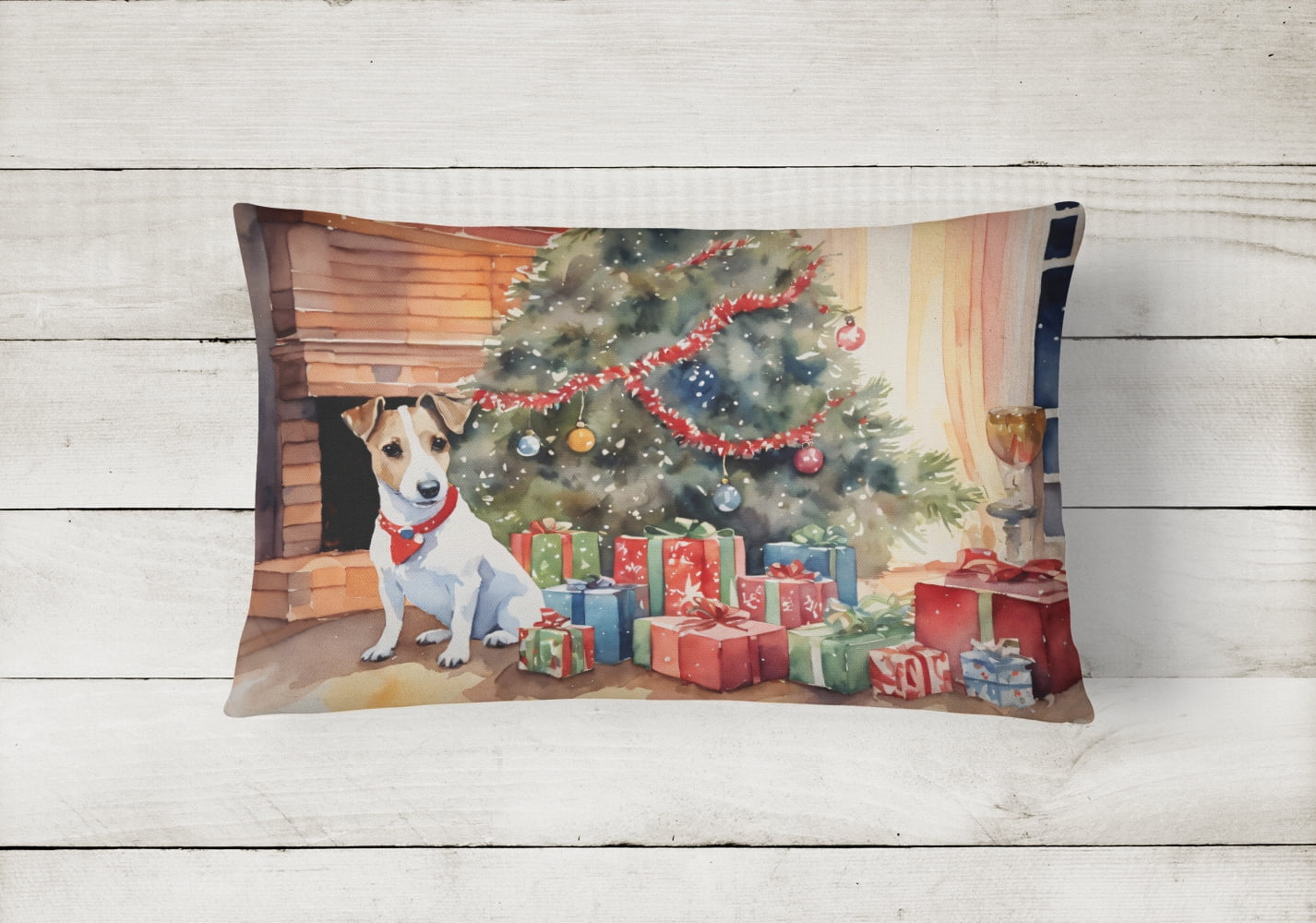 Jack Russell Terrier Cozy Christmas Throw Pillow 12 in x 16 in
