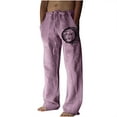 thumbnail image 2 of Pantalones largos de verano para hombre, de algodón y lino, con pierna ancha, estampados, con cordones, para deportes y vacaciones, 2 of 7