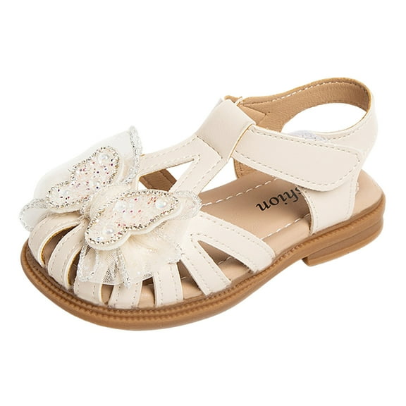 JIAYUE Children Shoes Butterfly Sparkly Flat Closed Toe Comfortable Soft Sole Outdoor Summer Beach Sandals For Toddler And Girls