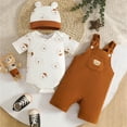 thumbnail image 2 of CAICJ98 Baby Boy Clothes Short Sleeved Cute Cartoon Romper + Shorts + Hat Overalls Suspender 3 Pcs Outfits Set (Coffee,3-6 Months), 2 of 5