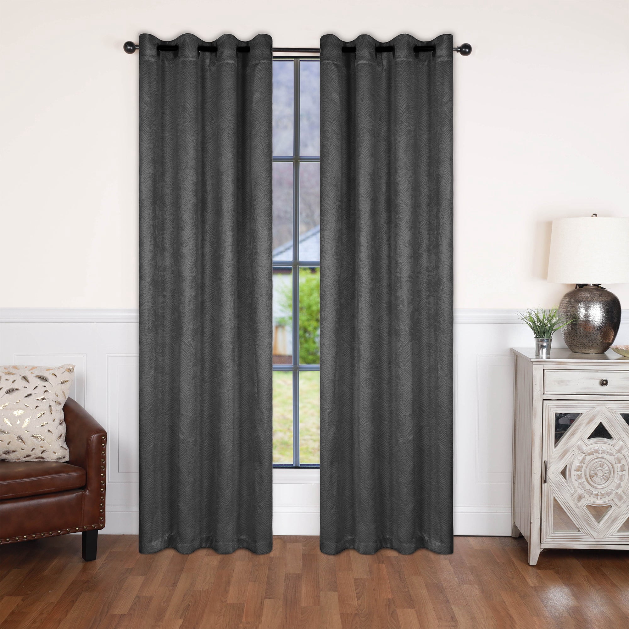 Superior Wave Blackout Grommet Curtains Panel Set, Gray, 52" x 108"