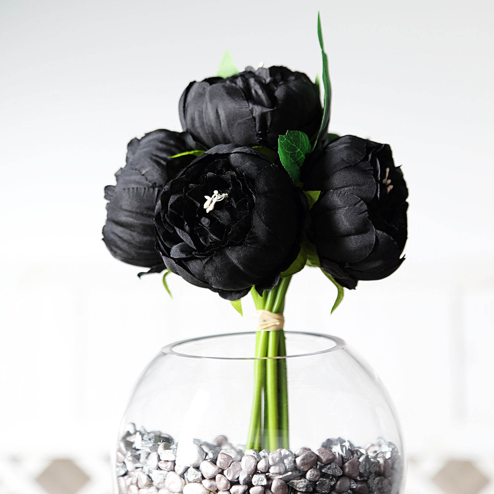 BalsaCircle 10" Black Silk Artificial Peony Flowers Bouquet Party