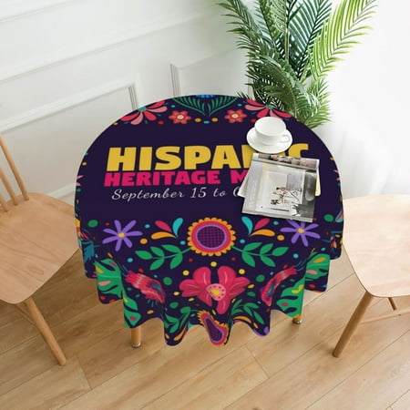 

National Hispanic Heritage Month Mes De La Herencia Hispana Tablecloths Round Tablecloth Waterproof Table Cloth Stain-Resistant For Party Decoration 60 Inches