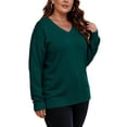 thumbnail image 4 of Womens Knit Plus Size Sweaters Casual Loose Fit V-Neck Long Sleeve Warm Fall Winter Pullover Sweaters Green L, 4 of 7