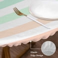 thumbnail image 3 of Peach Pink Green Ombre Round Tablecloth, Fitted Table Cover with Elastic for 36"-44" Round Tables, Farmhouse Stripe Modern Table Cloth Outdoor Indoor Dinning Party Waterproof Tablecloths, 3 of 7