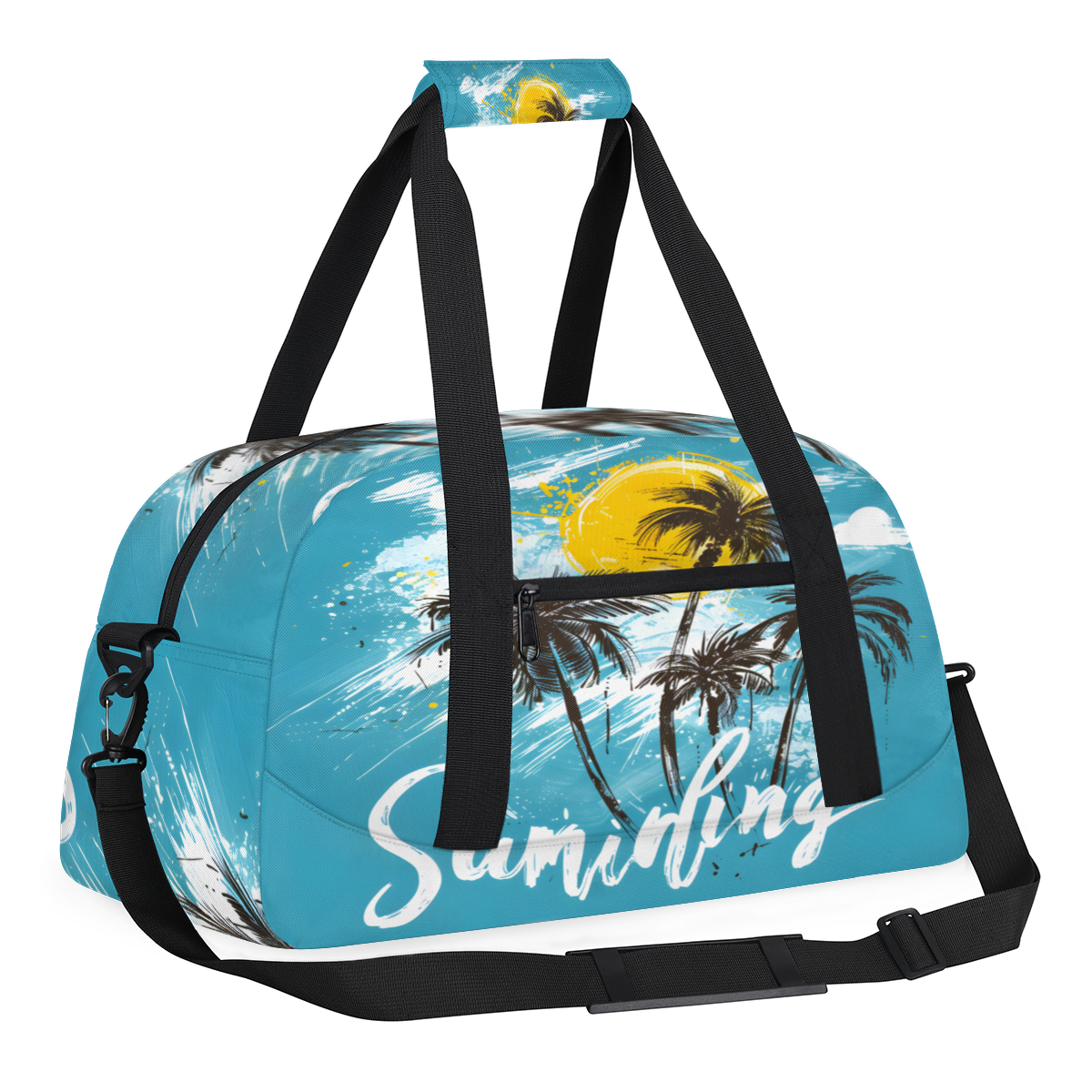 Herdesigns Tropical Beach Sports Duffle Bag for Women & Men, Palm Tree Summer Gym Bag Dance Bag Overnight Bag Carry On Weekender Travel Bag