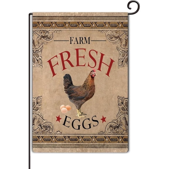 Farm Fresh Eggs Chicken Welcome Garden Flag 12x18 Inch Seasonal Durable Decorative Yard Banner for Christmas Halloween Home Outdoor Decor