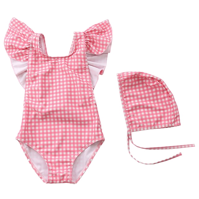 Yammkia Girl One Piece Swimsuit Girls Swimsuits Ruffle One Piece Bathing Suits Swimwear Quick Dry (Red,9-10 Years)