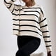 thumbnail image 4 of Suéter a rayas para mujer Suéter suelto blanco y negro Suéter suave Tops Otoño Invierno FLhrweasw Nuevo, 4 of 7