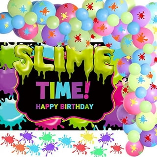 Slime Birthday Party Decorations Kit Slime Theme Party Cupcake Toppers  Slime Birthday Banner Slime Queen Cake Topper Colorful Balloons for Art  Theme Party Kid Painting birthday Party Supplies