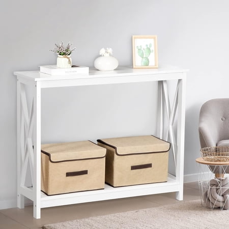 2-Tier Console Table - Wood Narrow Sofa Table w/Storage Shelf,40 Inch Entryway Table Display Table, for Living Room,Hallway, Bedroom, Foyer,White