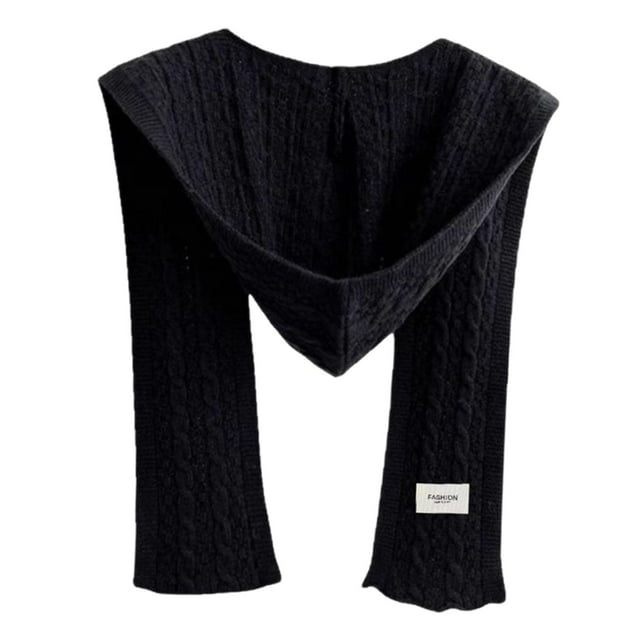 Bufanda con capucha, capa, chal, pasamontañas de invierno para citas y caminatas al aire libre. negro