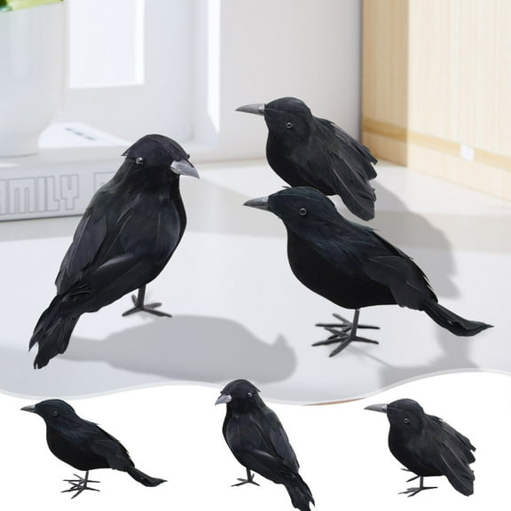 100Fens Realistic Crow Feathered Crow for Halloween Decorations Birds 6pc