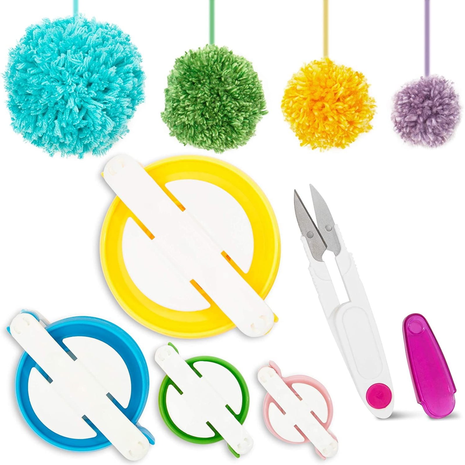 Pom Pom Maker Kit In 4 Sizes Fluff Ball Weaver Tool Set For Diy Wool Yarn Knitting Craft Projects With Thread Cutting Scissors Walmart Com