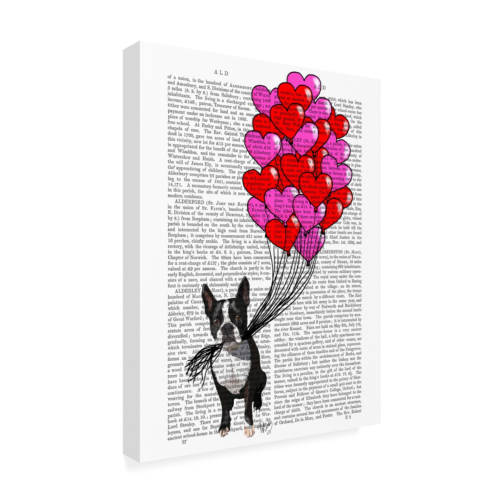 Trademark Fine Art 'Boston Terrier And Balloons' Canvas Art by Fab Funky