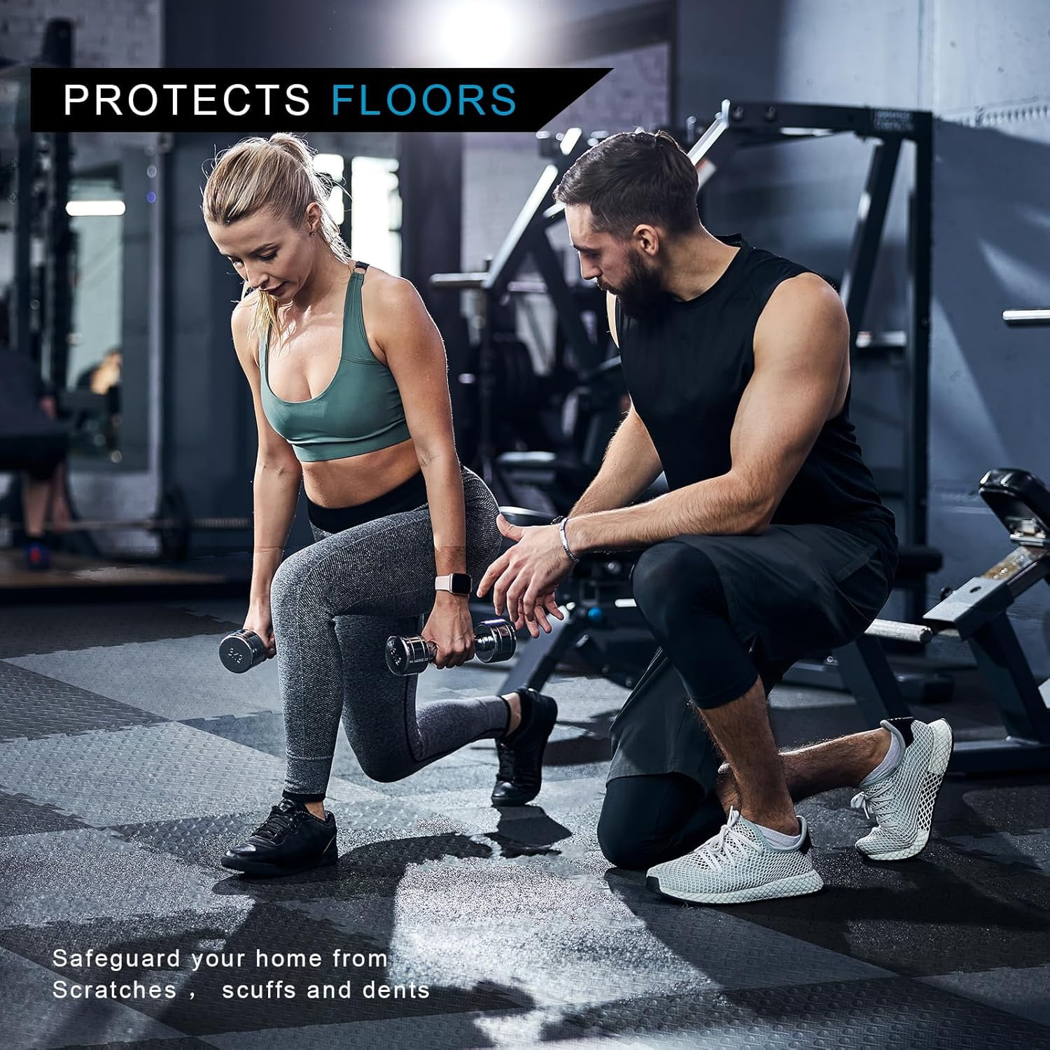 1 in Thick 48 Sq Ft EVA Foam Exercise Gym Mats 12 Pcs - Interlocking Puzzle Floor Tiles for Home Gym Heavy Workout Equipment Flooring - 24 x 24in Tile, Black & Gray