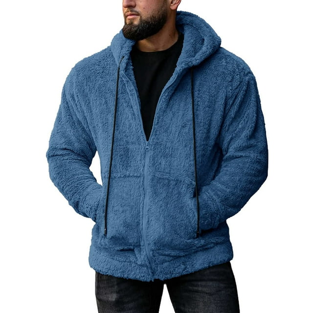 Hombres Otoño Prendas de abrigo Cremallera Sudadera con cordón Sudaderas con capucha con bolsillos Cárdigan de felpa de manga larga para hombre Chaqueta de invierno de color sólido de ajuste regular