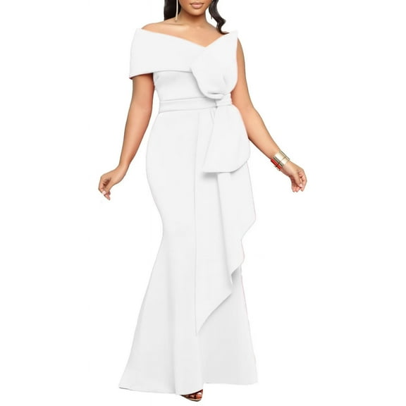 Evening Cocktail Dress for Women One Shoulder Fishtail Dress Maxi Long Dress