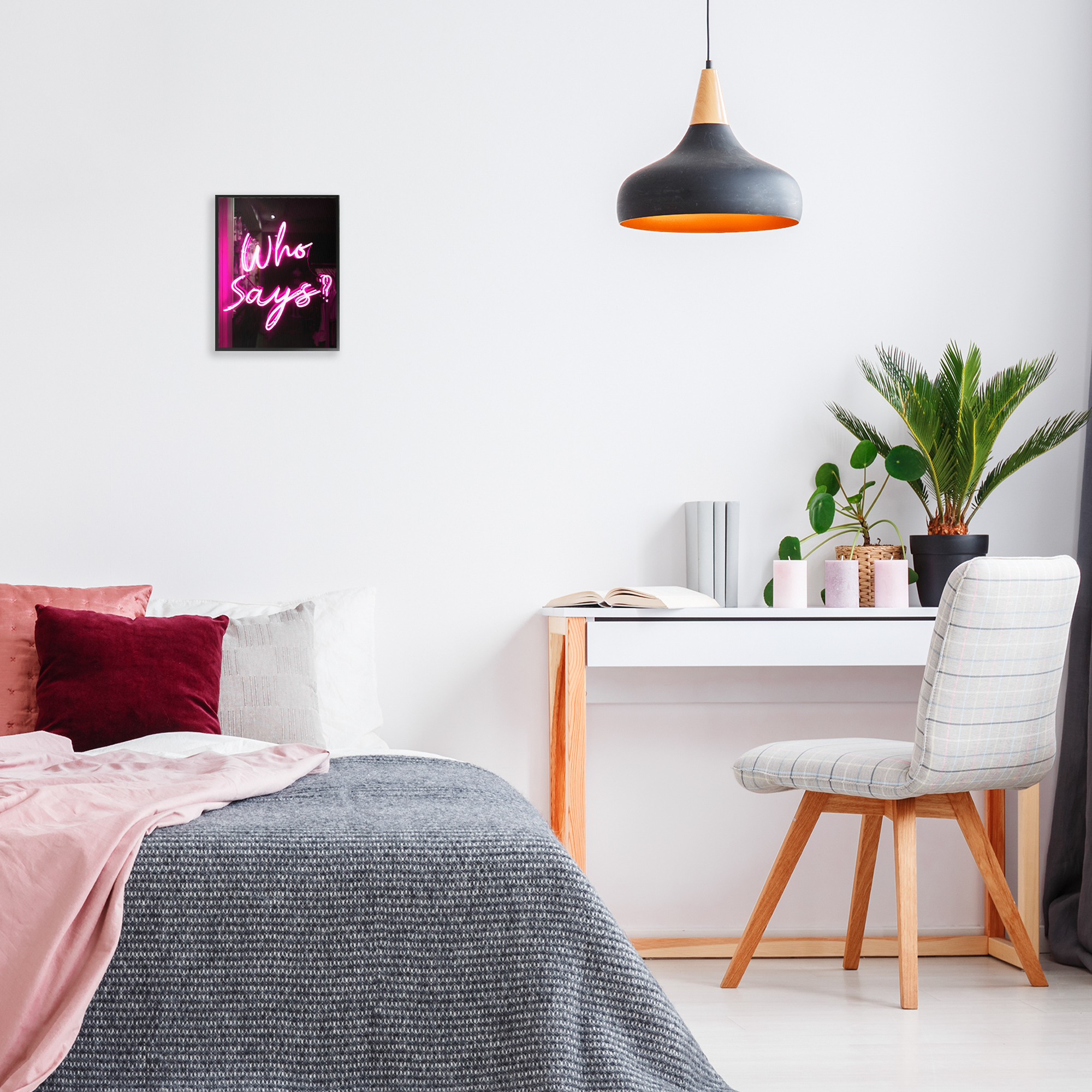 Stupell Industries Pink Neon Who Says Typography Painting Black Framed Art Print Wall Art, 11 x 14