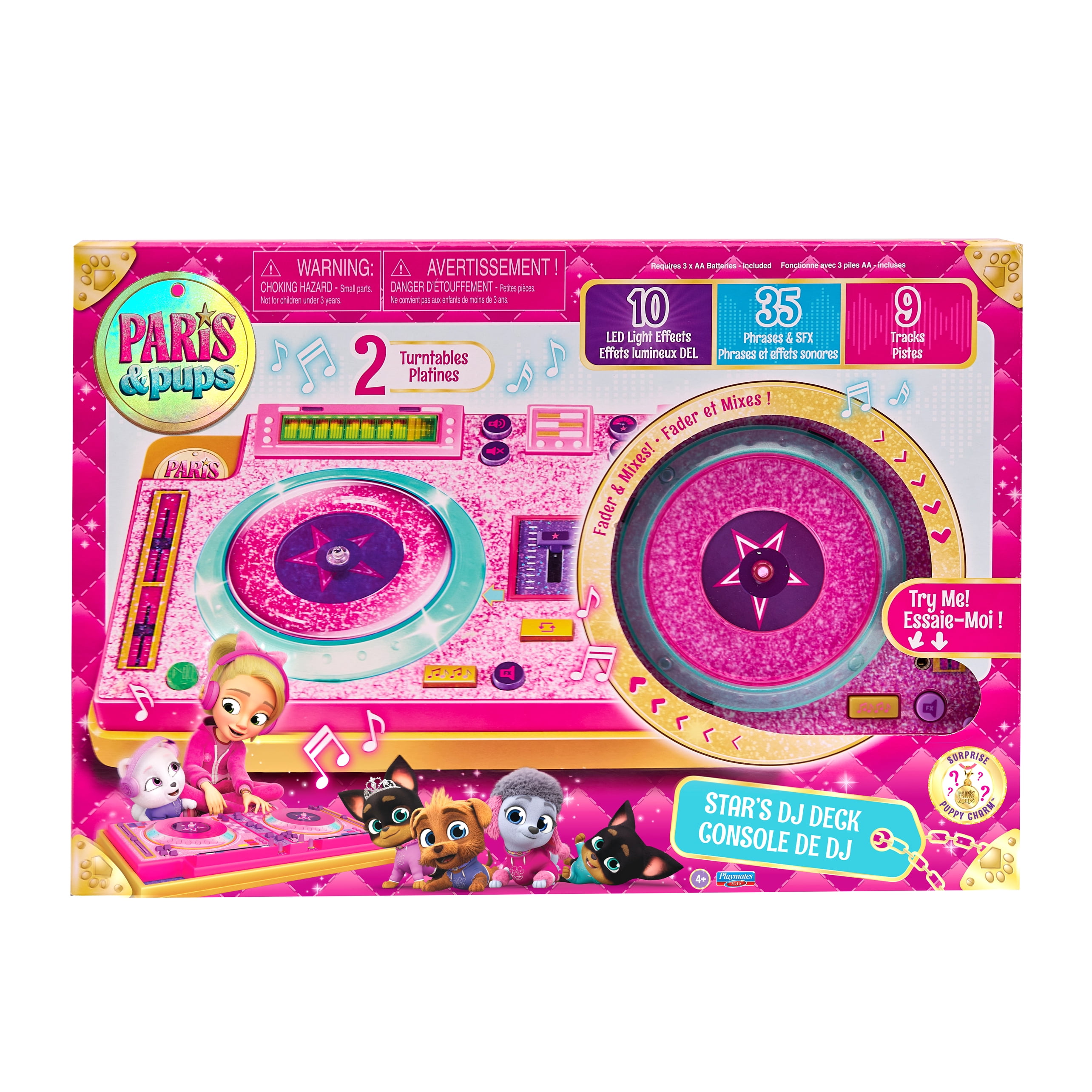 Paris & Pups Paris Star DJ Deck Interactive Music Mixer Toy with Lights, Sound Effects, Mystery Charm Bracelet & Collectible Charm, Kids Toys for Ages 5+ Playmates Toys