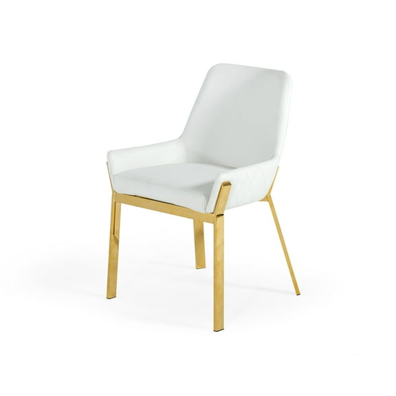 Limari Home Ganon 19.5" Faux Leather/Stainless Steel Dining Chair in White/Gold