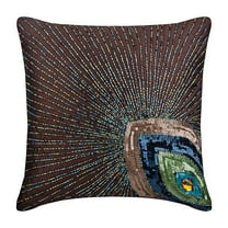 Sofa Cushion Cover, Brown Cushion Cover, Art Deco Floral Throw Pillow Cover, Throw Pillow Cover 12x12 inch (30x30 cm), Art Silk Square Pillow Cover, Peacock Feather - Peacock Sparkle