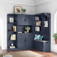 thumbnail image 2 of Farmhouse Hall Tree With Bench And Storage, Entryway Bench with Coat Rack, Open Shelving And Doors, Multi-functional Mudroom Hallway Storage Cabinet For Home, 2 of 9
