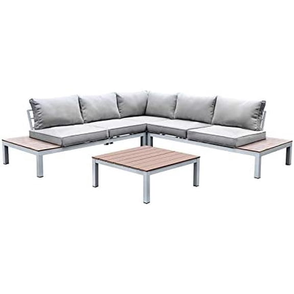 Furniture of America Chentelli Aluminum Patio Sectional with Ottoman in Gray