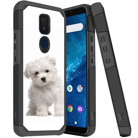 ANJ  Slim Dual Layer Hybrid Shockproof Case   Tempered Glass Cover for Cricket Icon 3, Splendor, AT&T Motivate 2 - Maltese Puppy